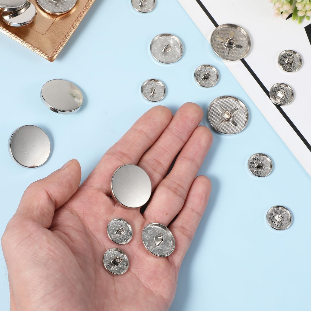 Metal Buttons, 30 Pcs Silver Round Flat Buttons for Clothes small,