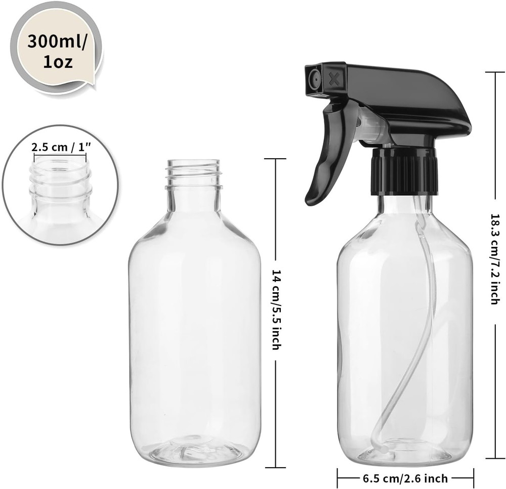 2 Pack - Leakproof Spray Bottles 10oz Adjustable Mist & Stream Refill