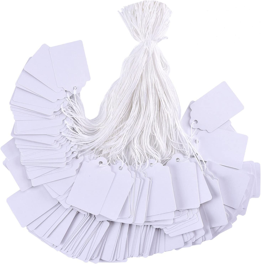 1000Pcs Price Tags with String Attached, White Marking Merchandise Strung Tags