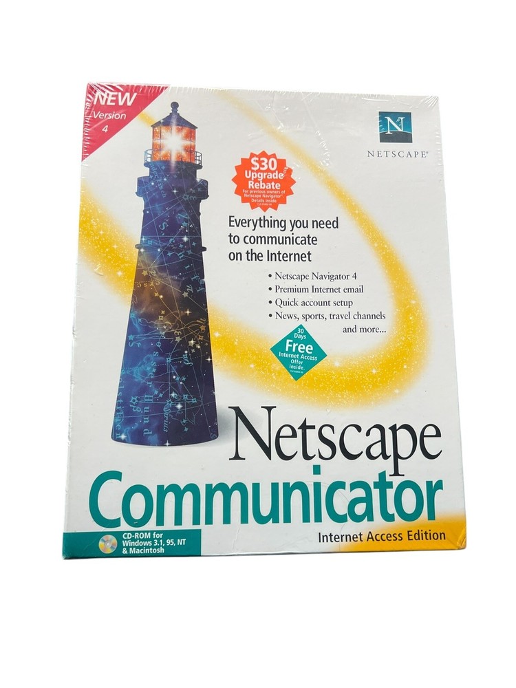 New Netscape Communicator Inet Acc Edition 4 PC&Mac CD, Retail Big Box, Sealed