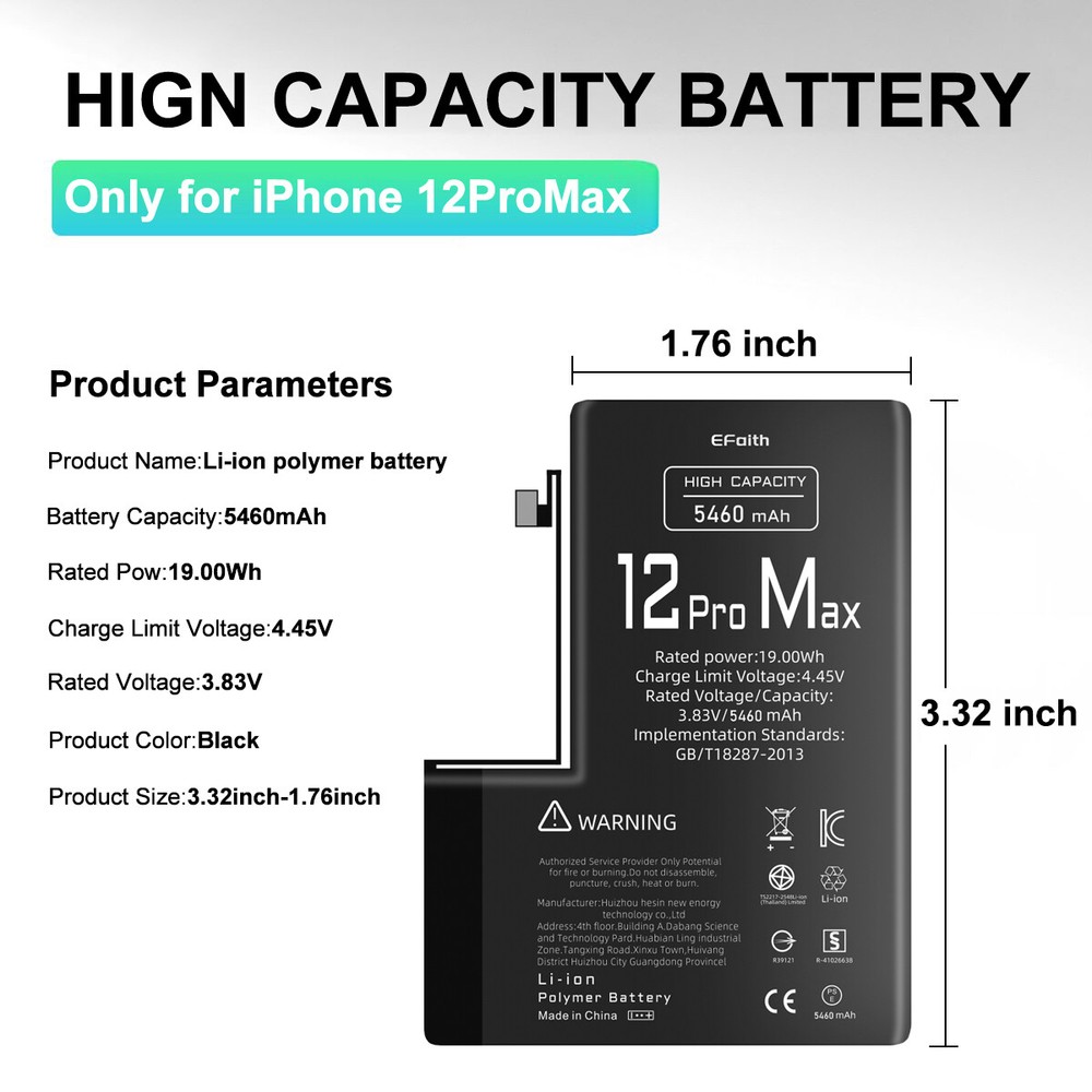 5460mAh OEM Internal Replacement Battery For iPhone 12 Pro Max Premium Quality