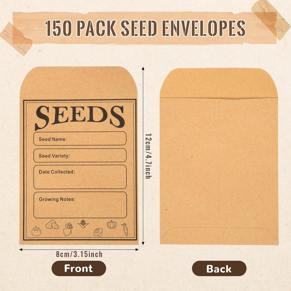 150PCS Seed Saving Envelopes 3x4.7in Kraft Paper Packets Set