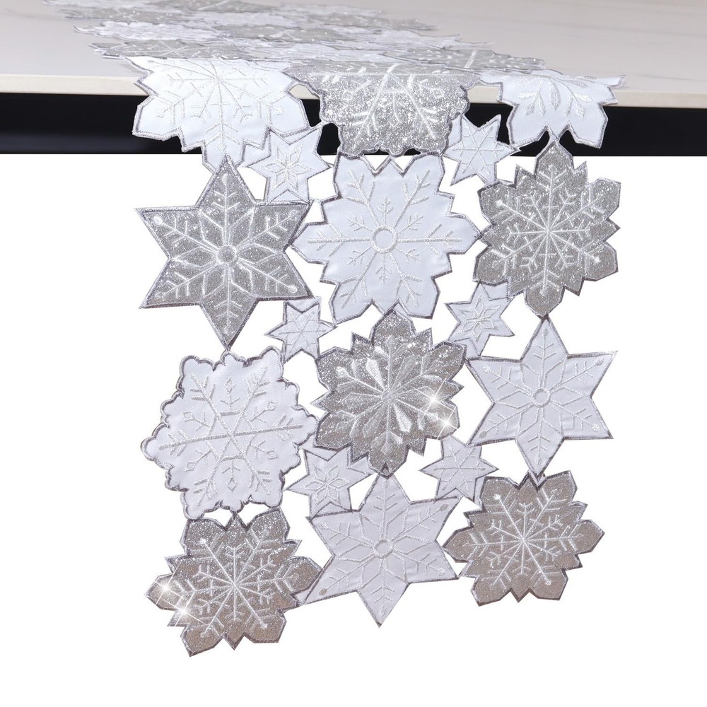 Snowflake Table Runner Christmas Runners Silver Embroidered Decorations White Sn