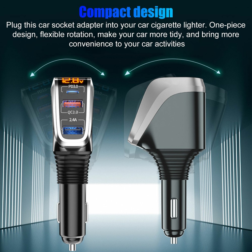 12V Car Cigarette Lighter Socket 2 USB PD Charger Splitter Outlet Power Adapter