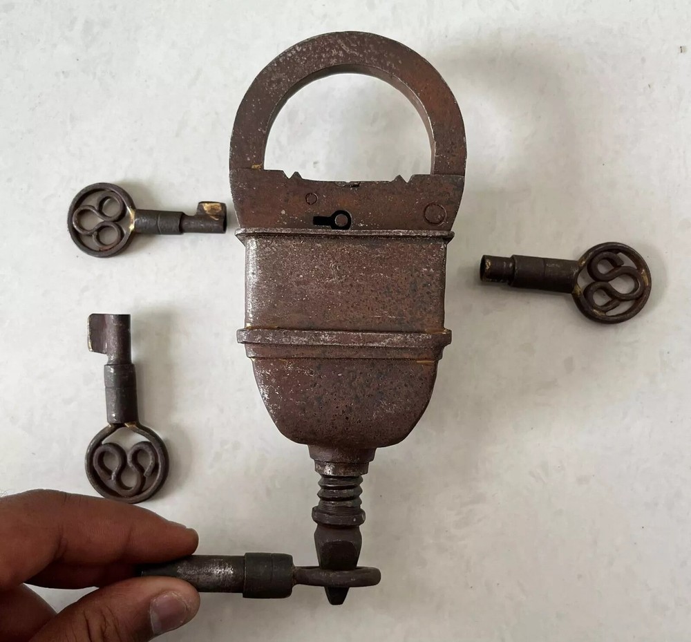 Vintage Iron Handcrafted Unique Shape Solid Heavy 4 Key Padlocks