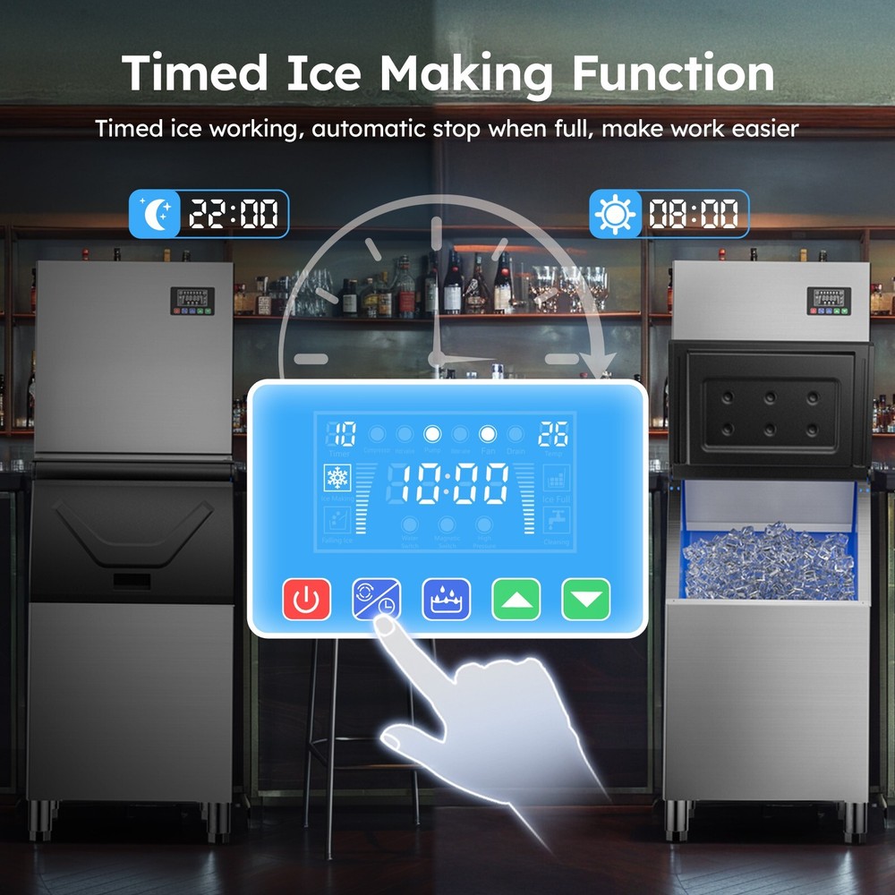 550LB/24H Commercial Ice Maker Machine Extra Large Storage Bin, Auto Cleaning