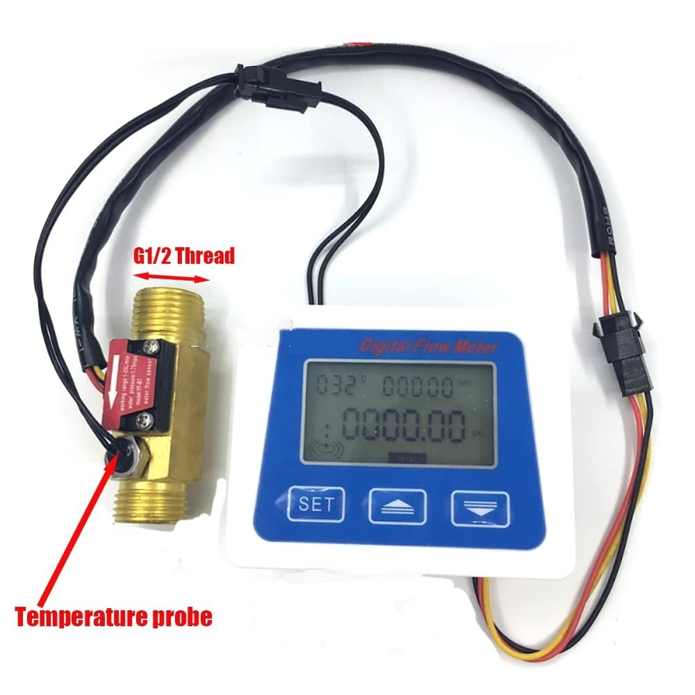 Water Flow Totalizer and Rate Meter with Digital LCD Display +G1/2"...