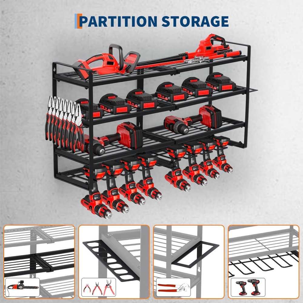 GRAVEE 4-Layer Power Tool Organizer Wall Mount, Heavy Duty Drill Storage