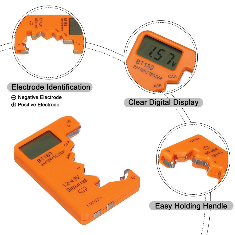 Digital Battery Tester, BT-189 Battery Volt Checker for Multi-size, Orange