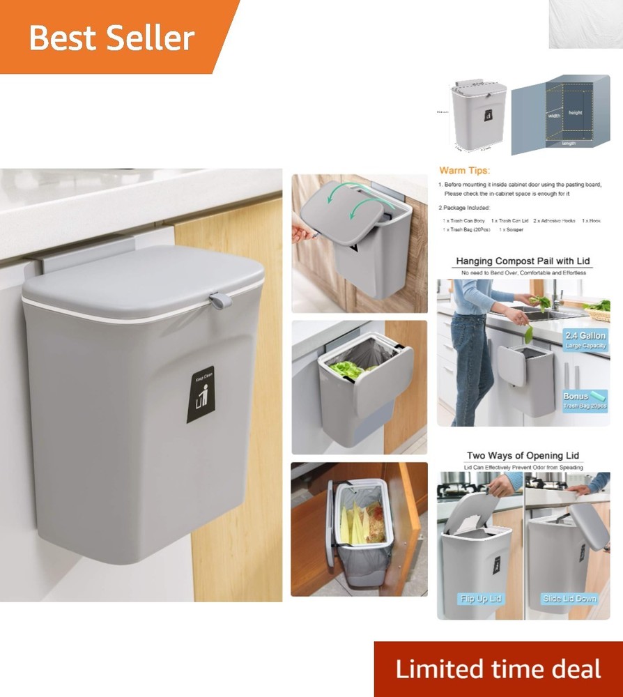 Odorless Kitchen Compost Bin - 2.4 Gallon Capacity for Ultimate Convenience