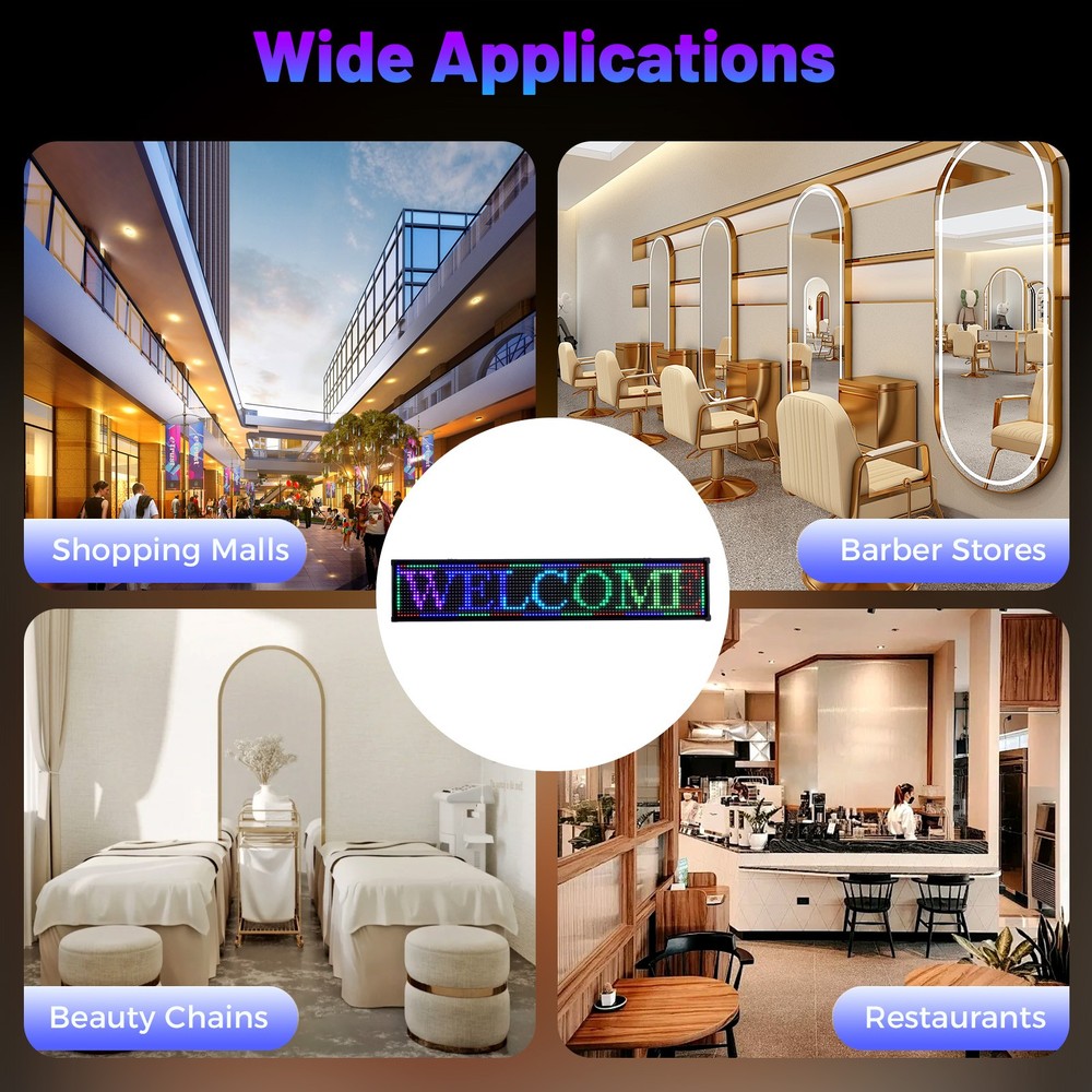 40"X8" LED Sign Scrolling Message Display Board RGB 7-Color Programmable Board