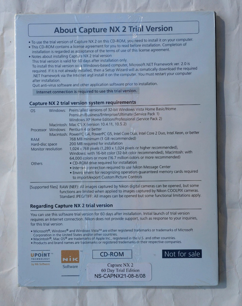 Nikon Capture NX 2 Camara Software CD Trial Version Windows & Mac Computer NEW