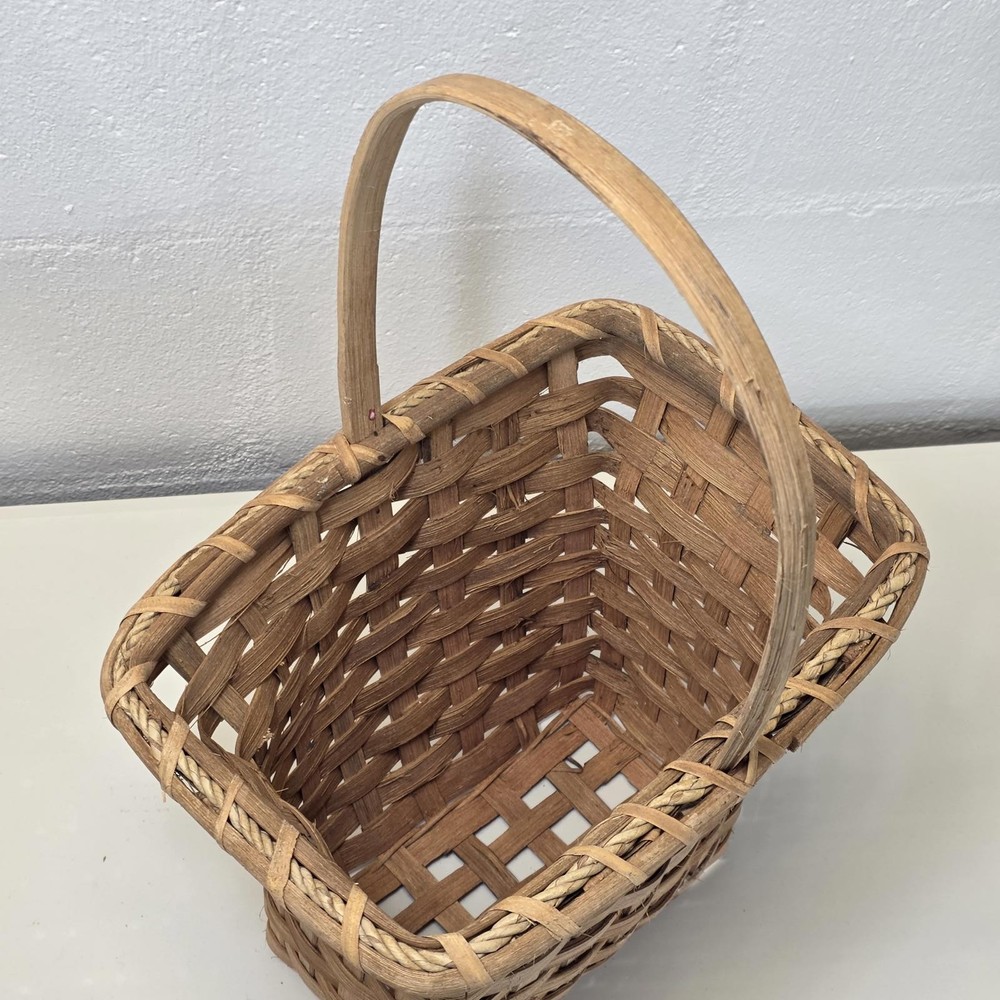 Woven Wood Basket with Handle – Rectangular Rustic Decorative Basket