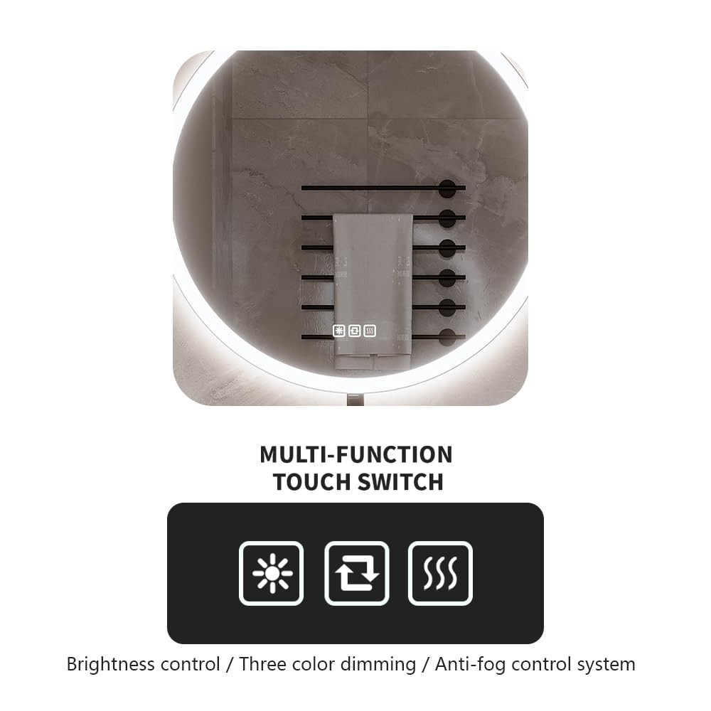20inches Round LED Mirror,samrt Mirror Bathroom,Bathroom Mirror with Light,An...