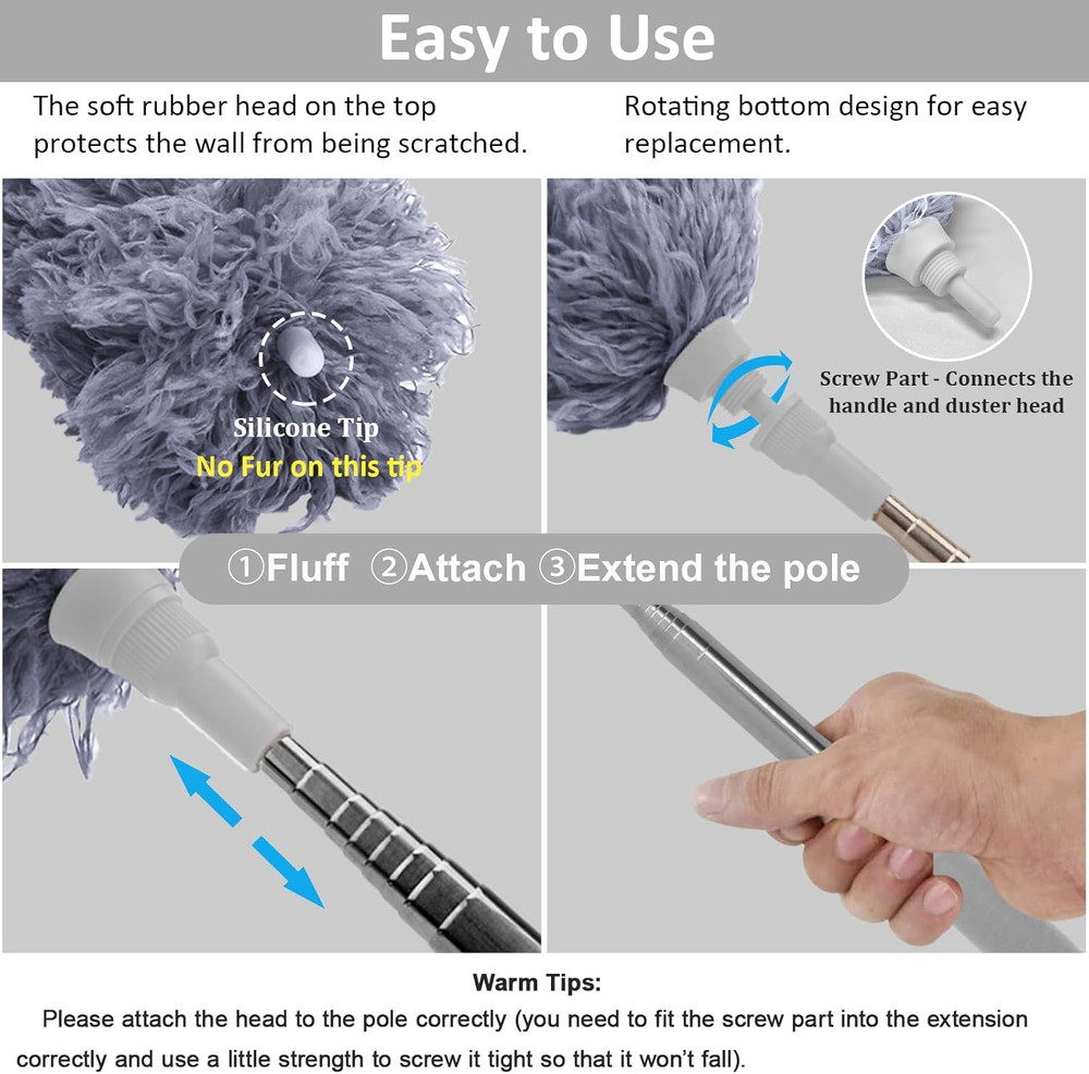 Extendable Microfiber Duster 30-100 Inches Bendable Head This title achieves