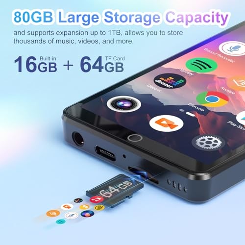 mp3 Player with Bluetooth and WiFi, 4.0IN Touchscreen Android MP3 Player 80GB
