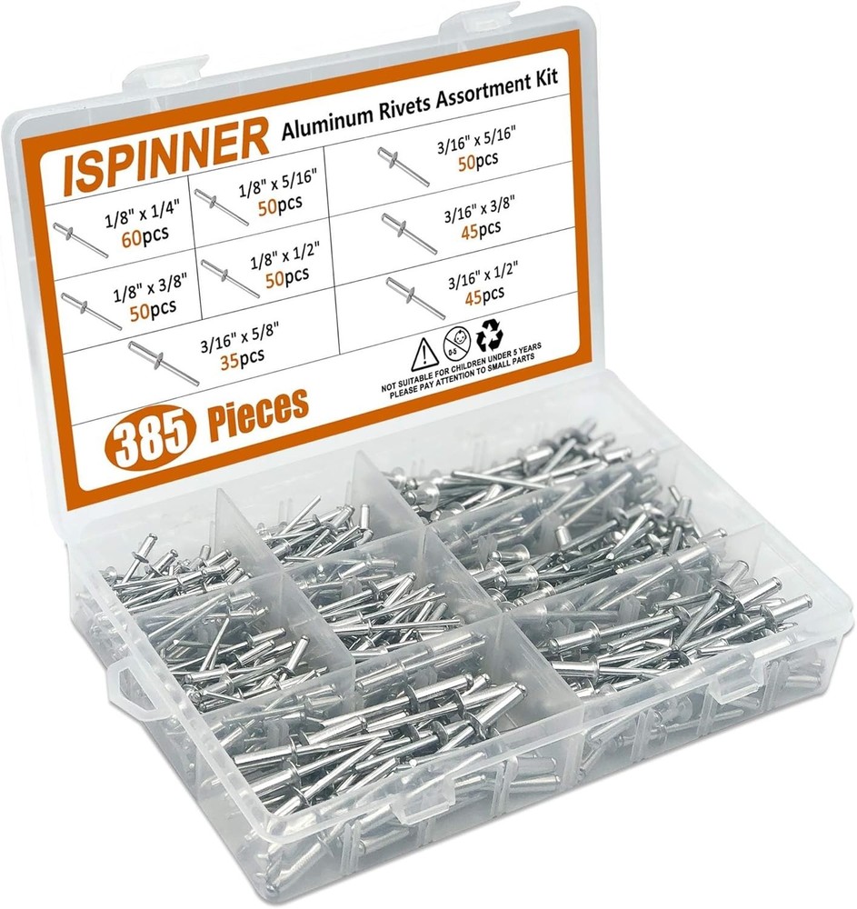 Durable Aluminum Blind Rivets with Transparent Storage Case - 8 Sizes Available