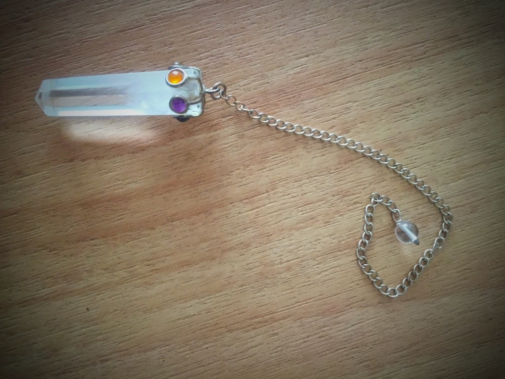 Handmade Crystal Quartz, Silver, and 7-Stone Chakra Pendulum