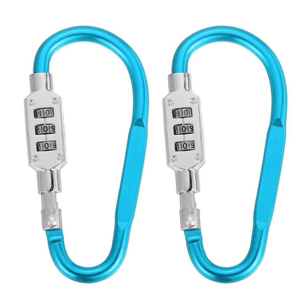 2 Pcs 3.8" x 1.8" D-Shaped 3-Digit Code Combination Lock D-Ring Clip, Light Blue