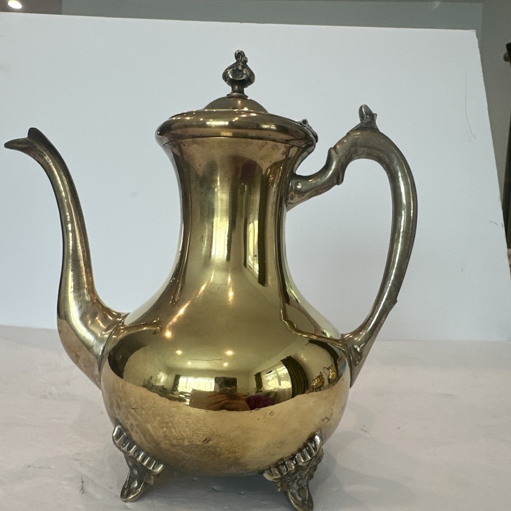 ETCHED BRASS TEA/COFFEE SET WITH TRAY. Good Condition