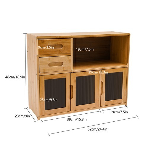 Kitchen Pantry Sideboard Bamboo Storage Cabinet Buffet Pantry with Doors &Drawer
