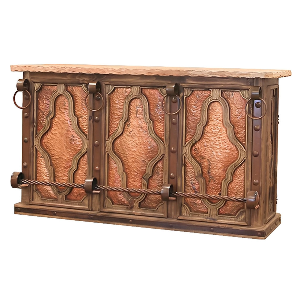 THE BLACKSMITHS RED BAR | COPPER INSERTS, STONE TOP, IRON, WINE RACK