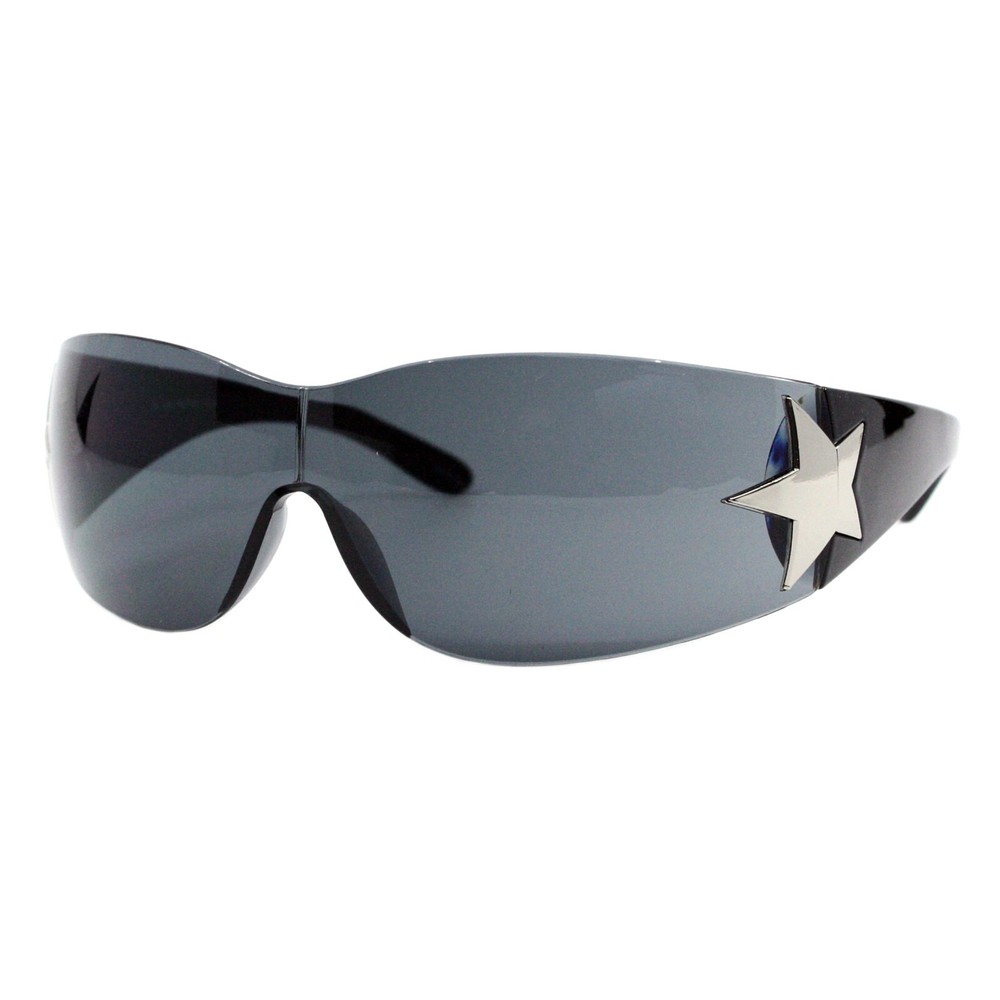 Women's Sunglasses Rimless Rectangular Shield Wrap Around Star Hinge UV 400
