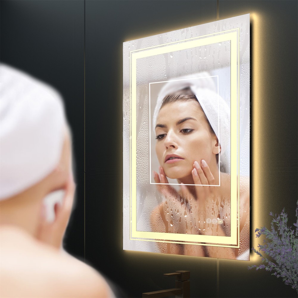 LED Lighted Bathroom Mirrors Anti-fog Memory Touch Switch CRI 90 Soft Lighting