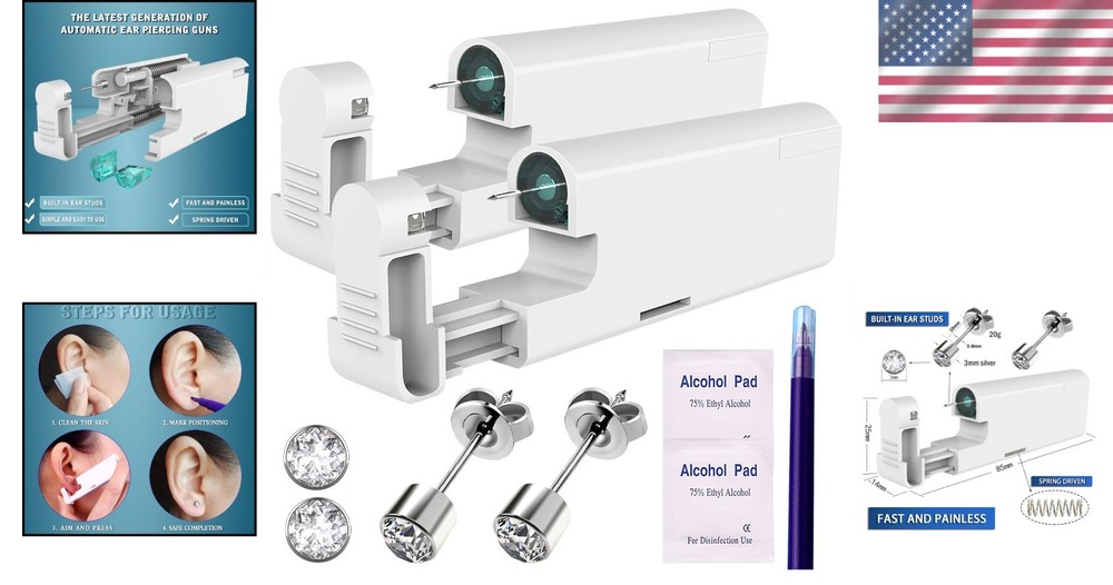 Beginner-Friendly Ear Piercing Kit with 2 Automatic Guns & Hypoallergenic Studs