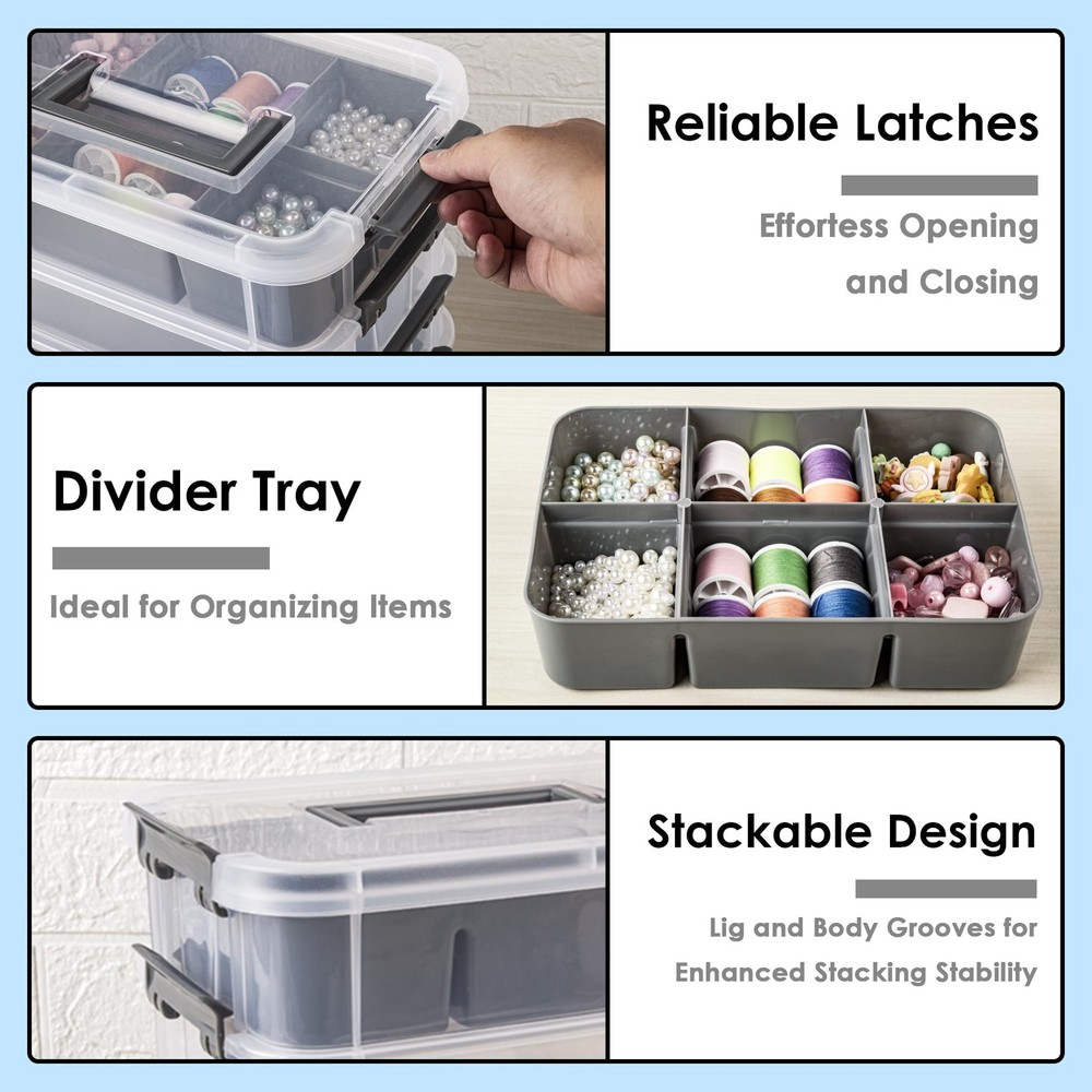 CraftGenes Grey&White Modern Plastic Storage Box - 4-Layer Durable Craft Stor...