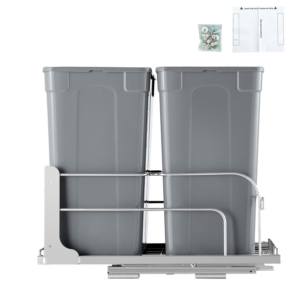Double Pullout Waste Container Kitchen Trash Can with Soft Close Grey 35QTx2