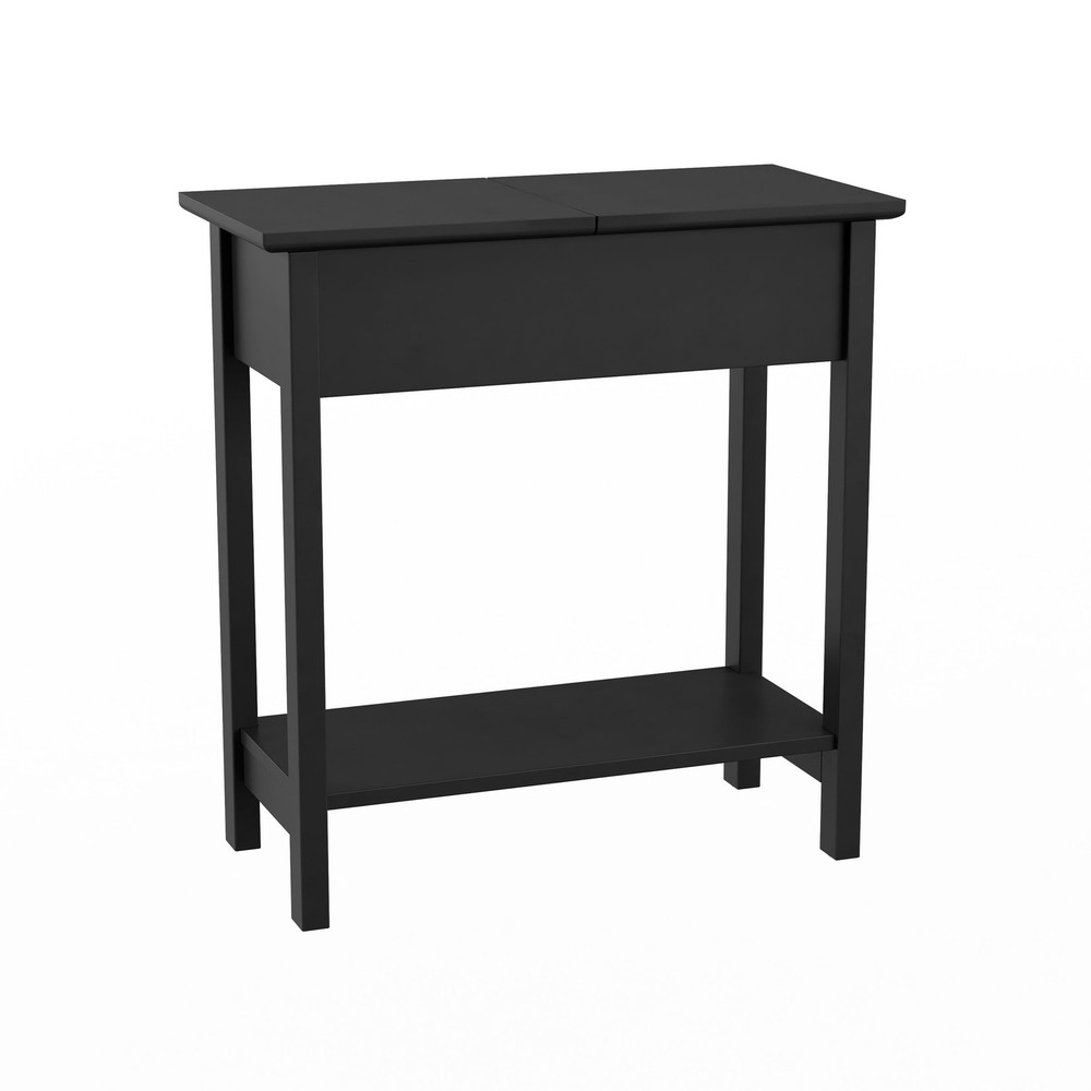 Narrow End Table W/ Storage Compartment & Shelf Black)