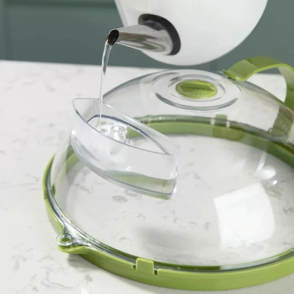 Clear Microwave Splatter Cover with Handle & Steamer Plate Kitchen Tool