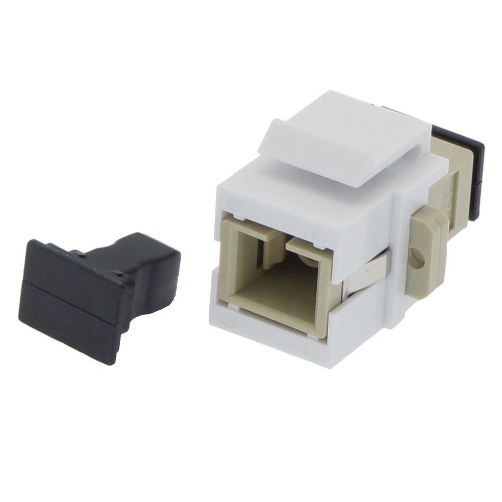 SC UPC Fiber Optic Simplex Multi Mode Keystone Jack Coupler Snap In Insert Ivory