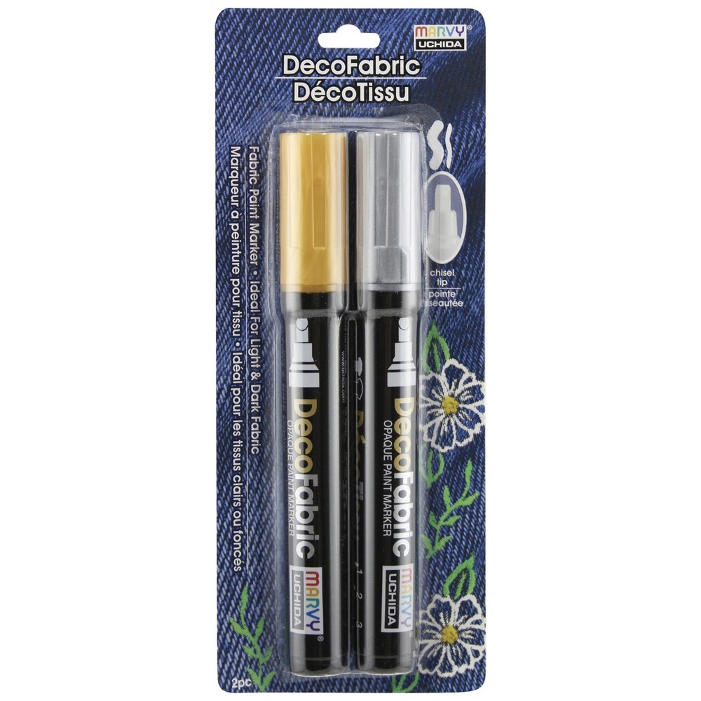 Uchida DecoFabric Opaque Paint Marker Chisel Tip 2/Pkg-Gold & Silver