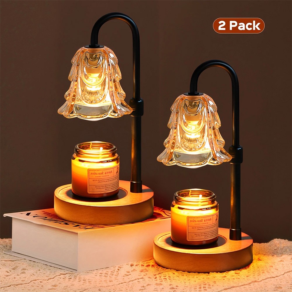 2Pack Candle Warmer Lamp,Adjustable Glass Lamp Candle Warmer with Timer Dimmable