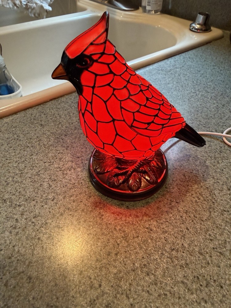 Red Cardinal Plastic LED Night Light W/Colorful Glow USB Powered Push Button
