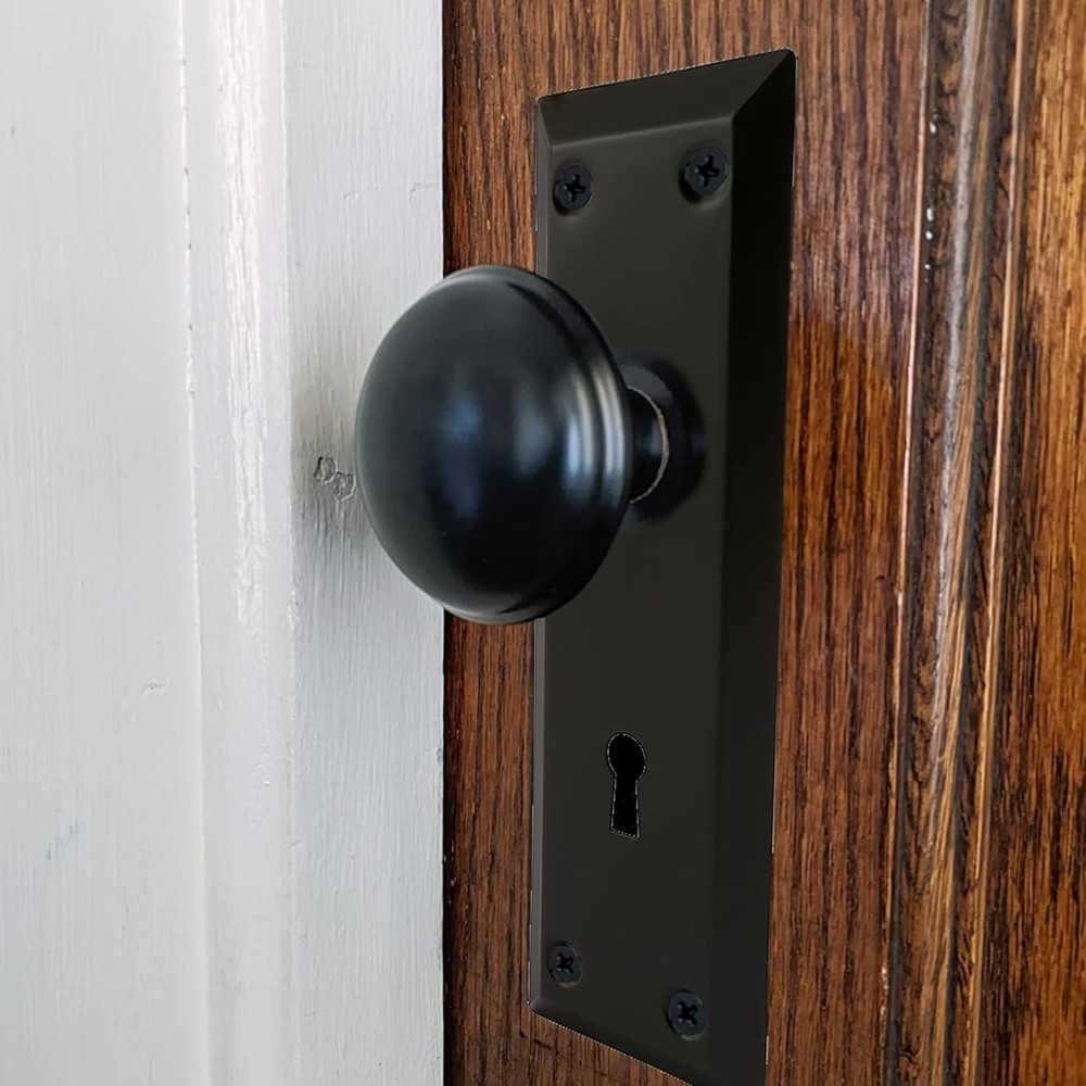 Mortise Lock Set with Classic Knobs for Interior Doors 1-3/4" Thick Matte Black