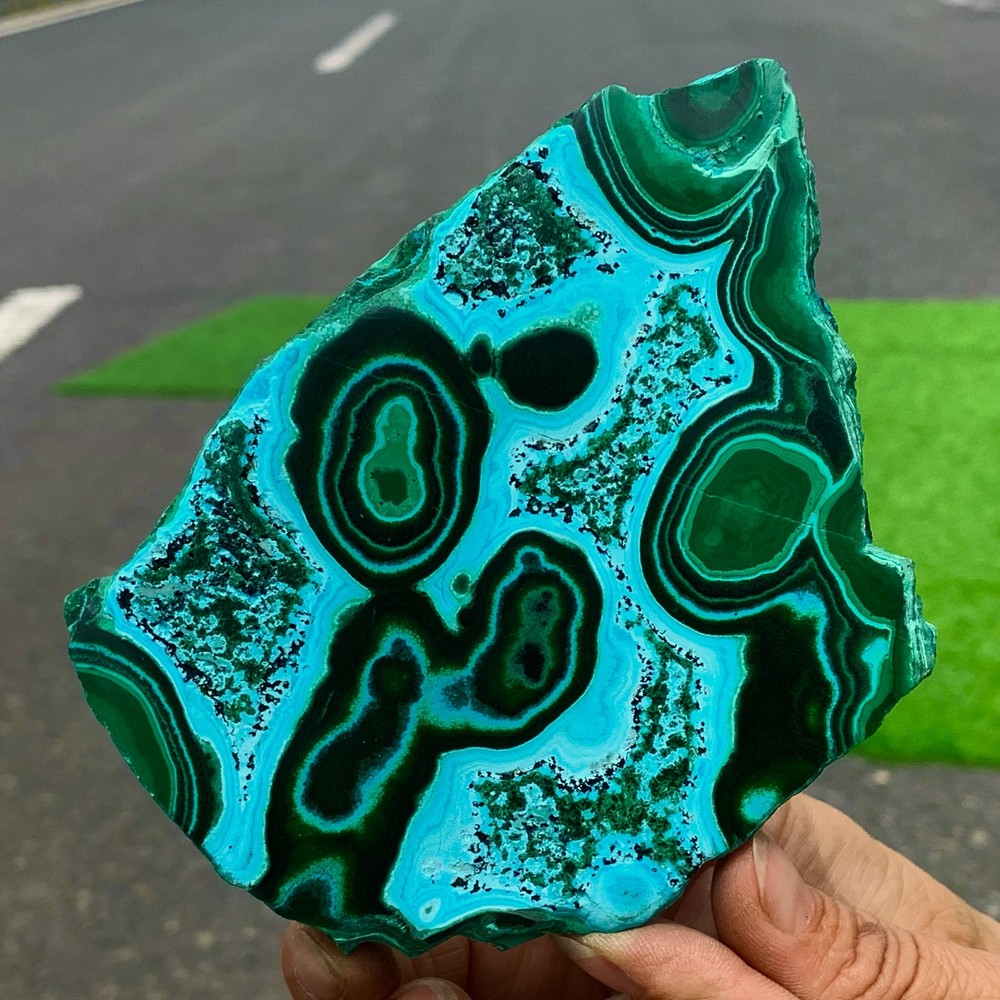 394G Natural Chrysocolla/Malachite transparent cluster rough mineral sample