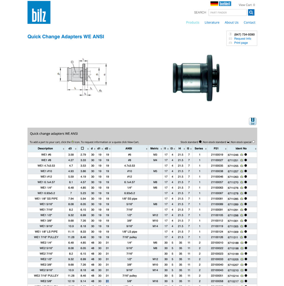 BLIZ ~ QUICK CHANGE TAPPING COLLET, WE2 5/8" / M16 (.48" / 12.19mm)
