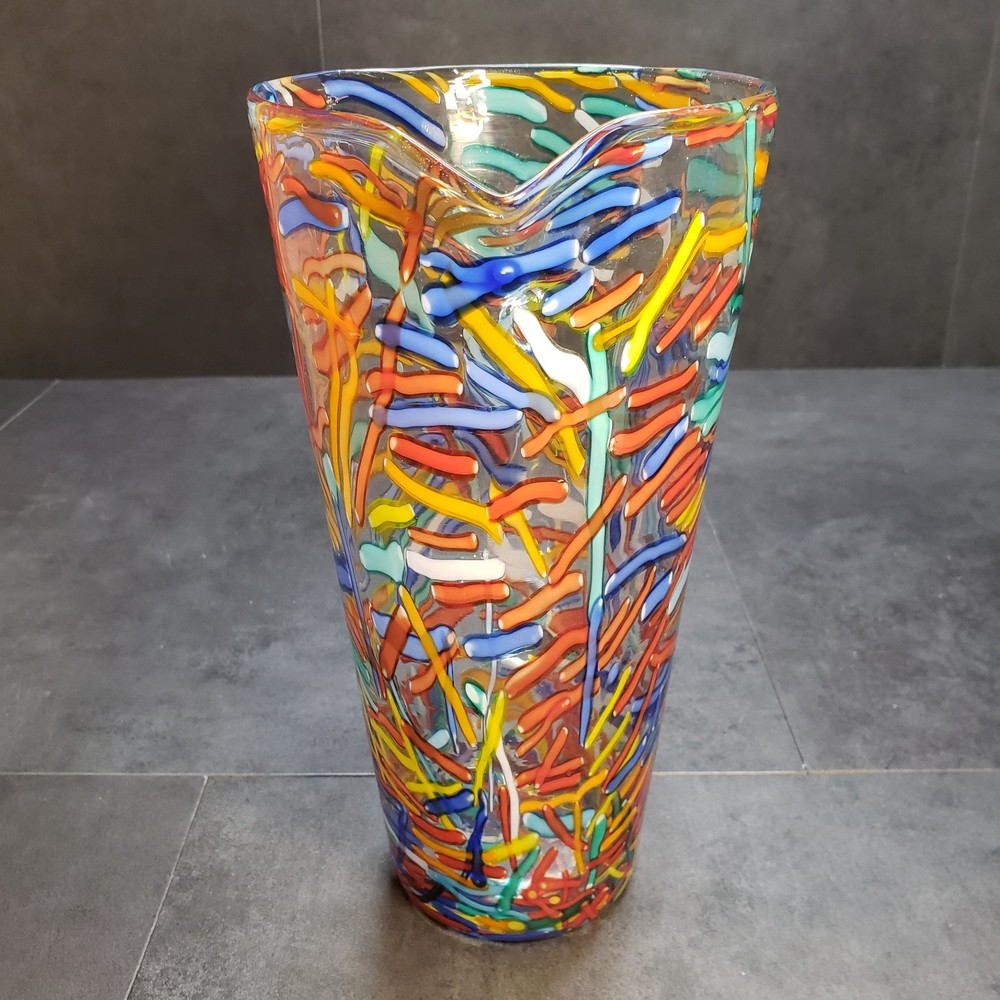 Abstract Studio Art Glass Confetti Multicolor Pitcher