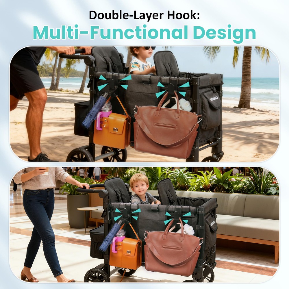 Stroller Hooks for Wonderfold Wagon W2&W4, Double-Layer Multipurpose Side, Sp...