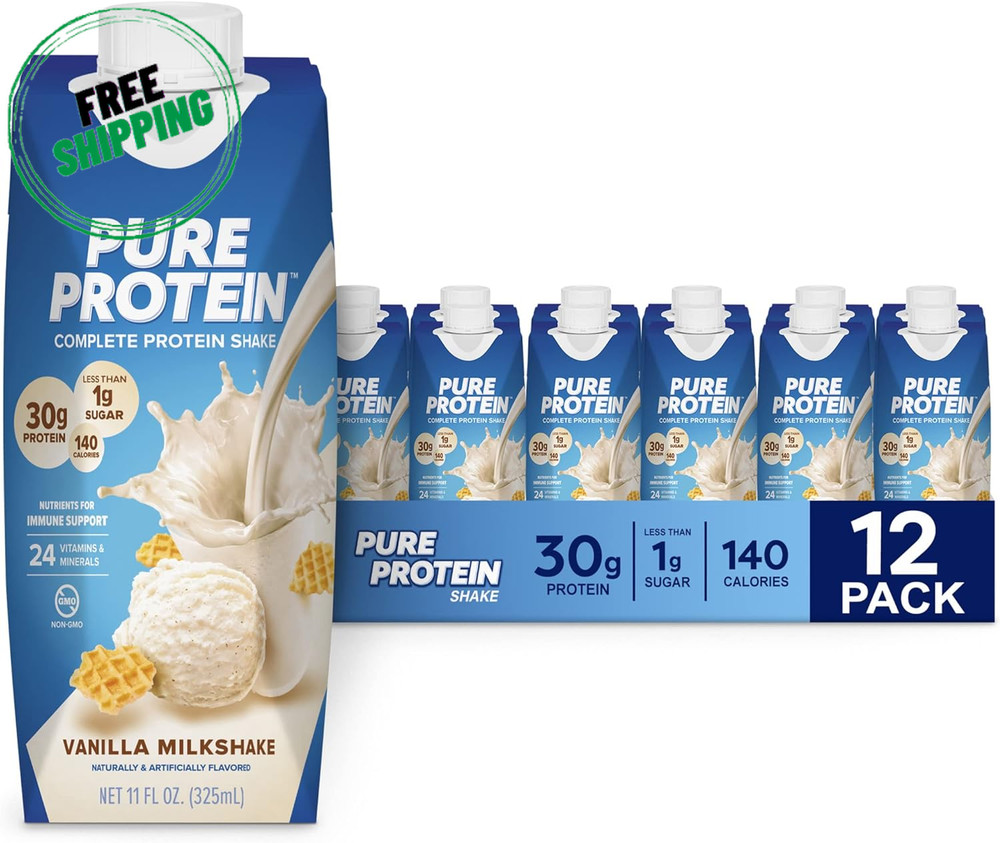 Pure Protein Shake Vanilla, 30g Protein, Immune Support, 12-Pack, 11oz Each