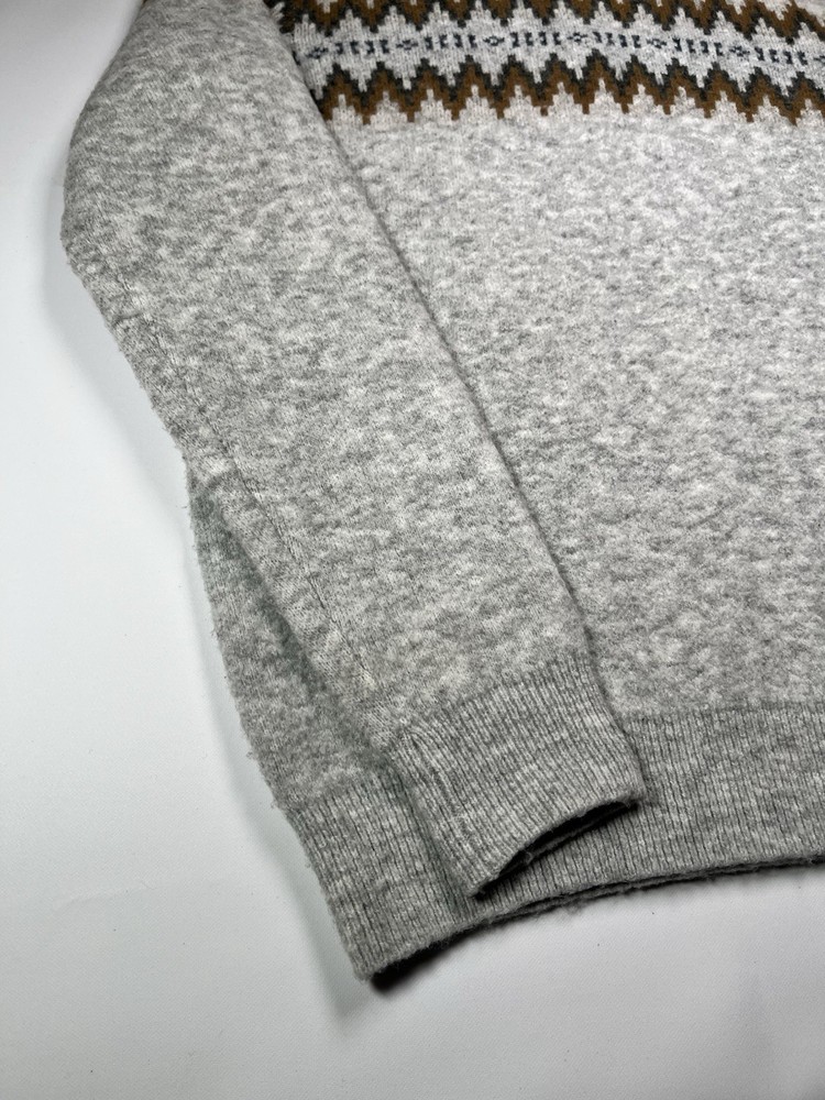 M&S Grey Extra Soft Jumper Mustard & Navy Pattern Sweater Men’s L [76]