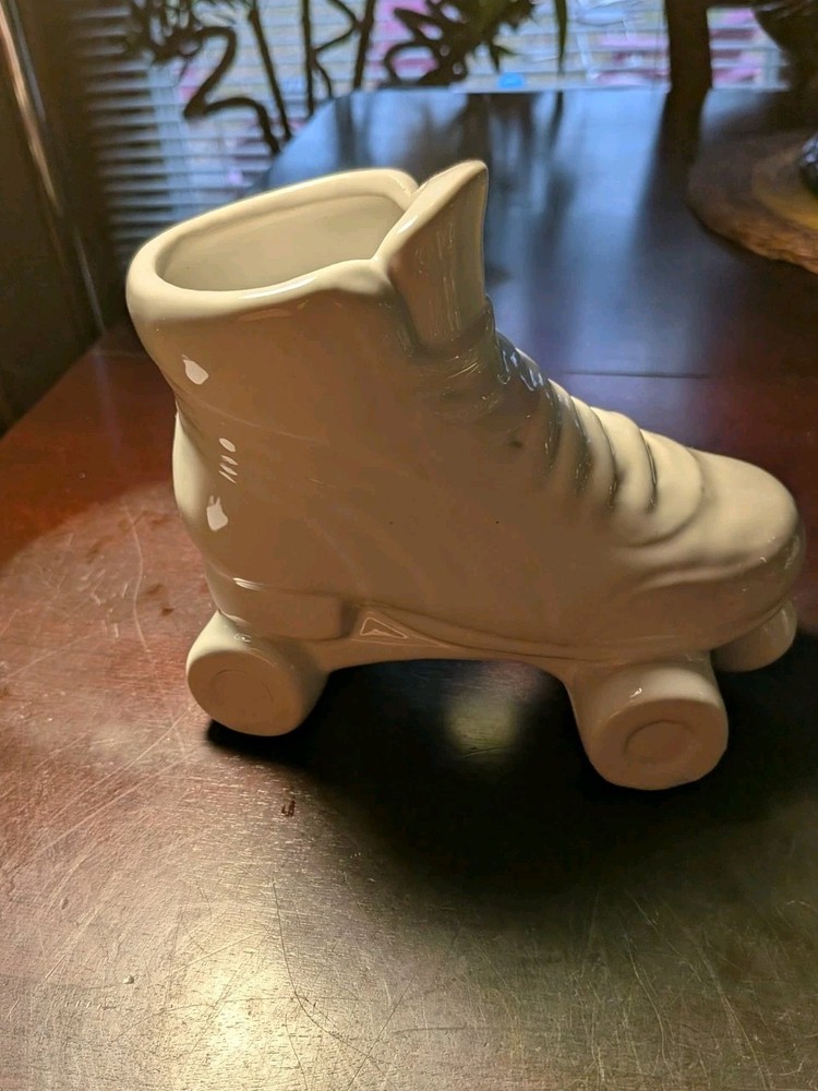 White Retro 80s Quad Roller Skate Planter Vase