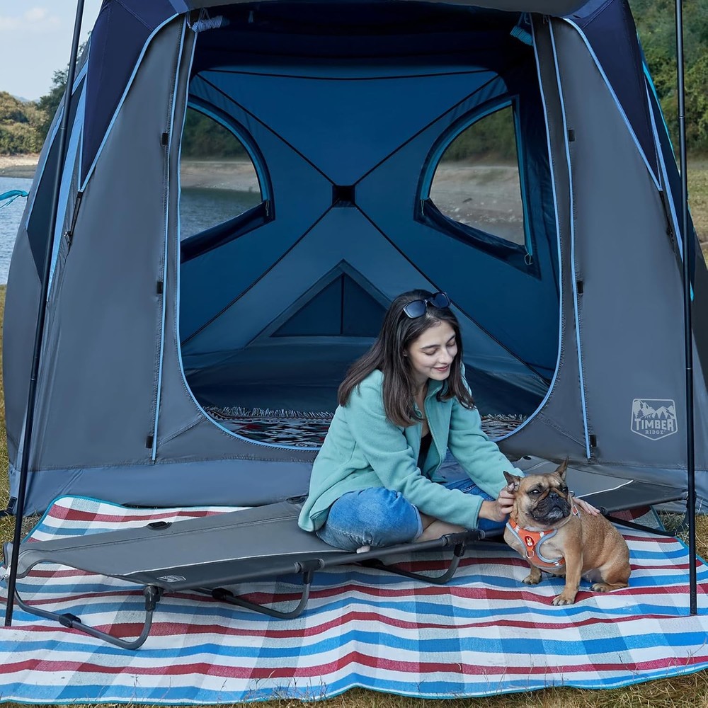 TIMBER RIDGE 20-Second Quick Set-Up Camping Cot, Lightweight Aluminum Folding Co