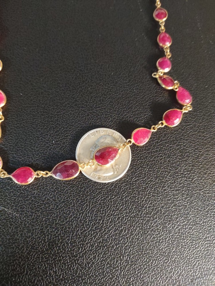 11.8 Grams 18" Natural Ruby Sterling Silver 925 Chain Necklace