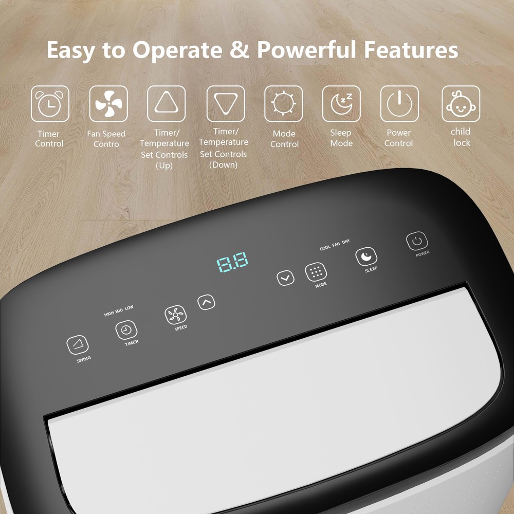 Powerful 14000 BTU Portable Air Conditioner Quiet Energy-Efficient 24H Timer