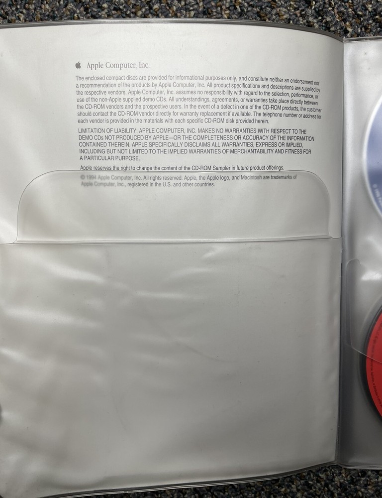 Vintage Macintosh 1994 CD-ROM Compact Discs Folder with 5 Discs