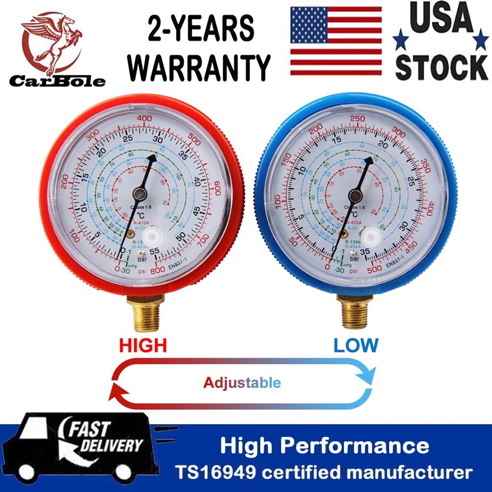 2 PCS REPLACEMENT MANIFOLD PRESSURE GAUGES SET HIGH & LOW SIDE AIR CONDITIONER